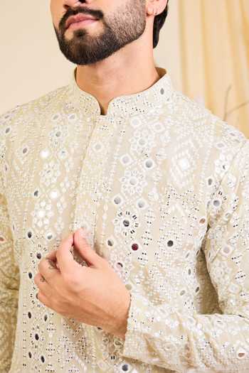 Kasbah_Gold Tissue Mirror Work Kurta _Online_at_Aza_Fashions