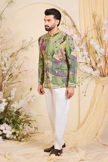 Kasbah_Multi Color Crepe Zari Abstract Pattern Bandhgala  _Online_at_Aza_Fashions