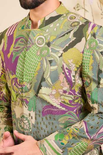 Buy_Kasbah_Multi Color Crepe Zari Abstract Pattern Bandhgala  _Online_at_Aza_Fashions