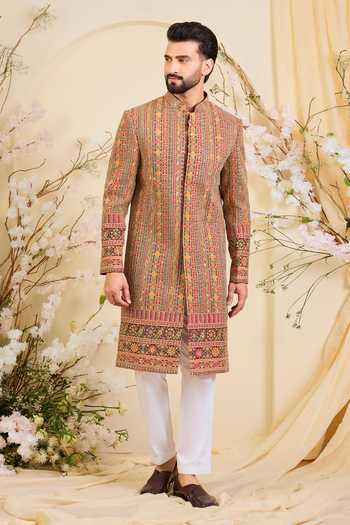 Kasbah_Multi Color Crepe Embroidered Sherwani Jacket _Online_at_Aza_Fashions