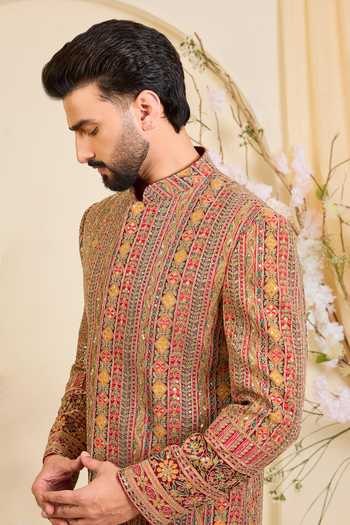 Buy_Kasbah_Multi Color Crepe Embroidered Sherwani Jacket _Online_at_Aza_Fashions