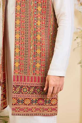 Buy_Kasbah_Pink Georgette Zari Embroidered Nehru Jacket _Online_at_Aza_Fashions