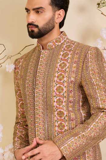Buy_Kasbah_Pink Georgette Zari Work Sherwani _Online_at_Aza_Fashions