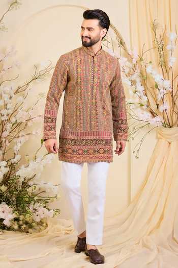 Kasbah_Multi Color Georgette Zari Embroidered Short Kurta _Online_at_Aza_Fashions