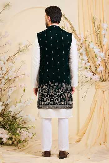Kasbah Embroidered Long Velvet Nehru Jacket 