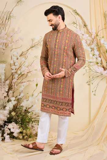 Kasbah_Pink Crepe Embroidered Kurta _Online_at_Aza_Fashions