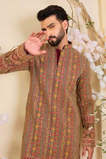 Buy_Kasbah_Pink Crepe Embroidered Kurta _Online_at_Aza_Fashions