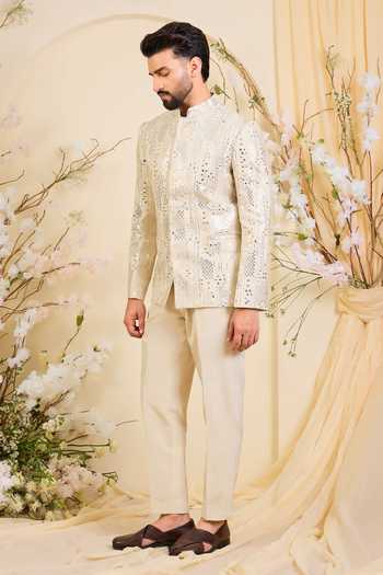 Kasbah_Gold Tissue Sequins, Mirrors Work Bandhgala _Online_at_Aza_Fashions