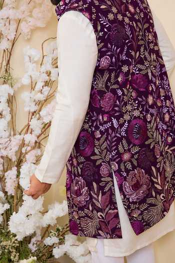 Buy_Kasbah_Purple Georgette Embroidered Nehru Jacket _Online_at_Aza_Fashions