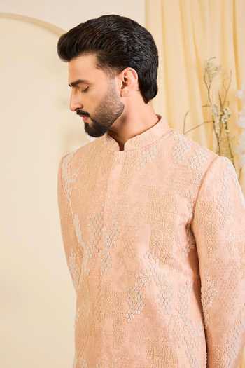 Buy_Kasbah_Peach Silk Embroidered Sherwani _Online_at_Aza_Fashions