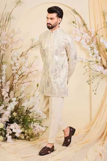 Kasbah_Gold Tissue Embroidered Kurta _Online_at_Aza_Fashions