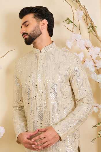 Buy_Kasbah_Gold Tissue Embroidered Kurta _Online_at_Aza_Fashions