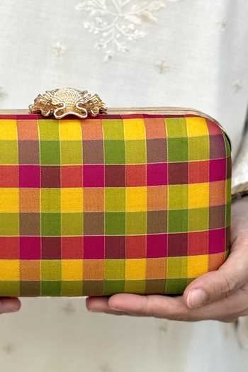 Buy_Amyra_Multi Color Yaazhi Checkered Silk Kattam Clutch_Online_at_Aza_Fashions
