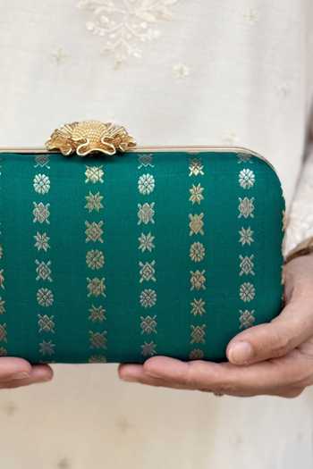 Buy_Amyra_Turquoise Palki Pure Kanchi Silk Clutch_Online_at_Aza_Fashions