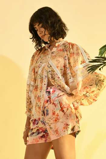 Buy_Bhanuni By Jyoti_Multi Color Viscose Mandarin Collar Tinted Olea Floral Print Shirt 