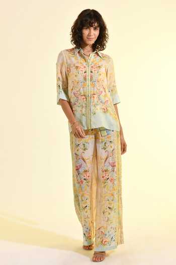 Buy_Bhanuni By Jyoti_Mint Viscose Collared Madonna Printed Shirt 