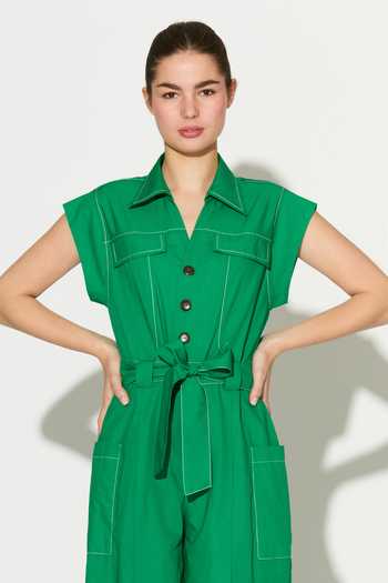 Shop_Koai_Green Poplin Cotton Jumpsuit 