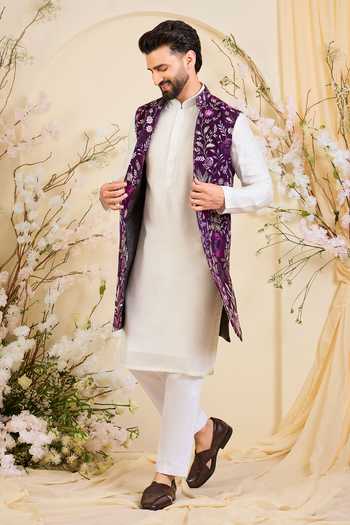 Kasbah_Purple Georgette Embroidered Nehru Jacket _Online_at_Aza_Fashions