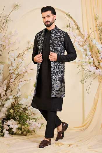 Buy_Kasbah_Black Georgette Embroidered Nehru Jacket _Online_at_Aza_Fashions
