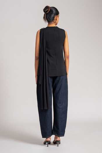 Namrata Joshipura_Black Jersey High Neck Cosmic Draped Top _Online_at_Aza_Fashions