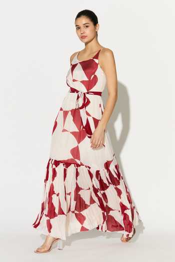Buy_Koai_White Chiffon Scoop Neck Abstract Print Dress 