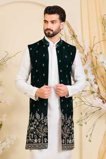 Kasbah Embroidered Long Velvet Nehru Jacket 
