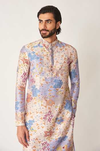 Buy_Aisha Rao_Blue Chanderi Silk Blanchard Kurta Set _Online_at_Aza_Fashions