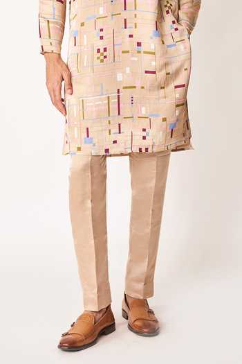 Aisha Rao_Peach Satin, Linen, Viscose Soline Printed Kurta And Pant Set _Online_at_Aza_Fashions