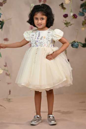arani label_Off White Satin, Net, Lycra Beauty And Belle Dress _Online_at_Aza_Fashions