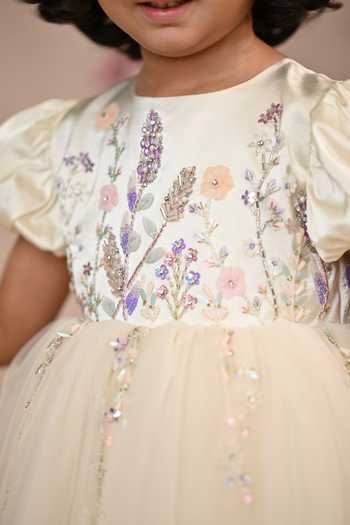 Shop_arani label_Off White Satin, Net, Lycra Beauty And Belle Dress _Online_at_Aza_Fashions