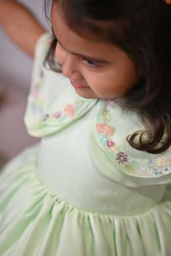 arani label_Green Organza, Viscose, Satin Gardenia Embroidered Dress _Online_at_Aza_Fashions