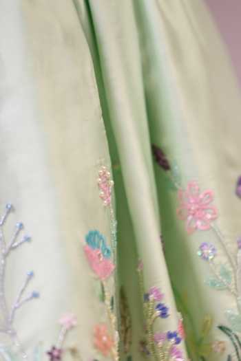 Buy_arani label_Green Organza, Viscose, Satin Gardenia Embroidered Dress _Online_at_Aza_Fashions