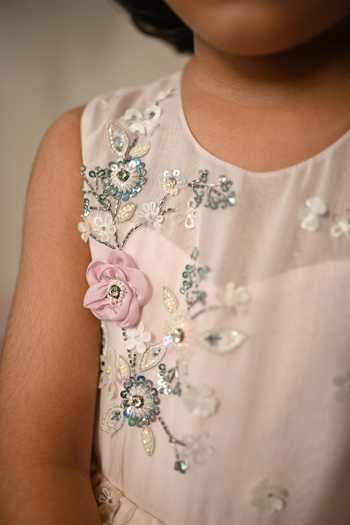 Buy_arani label_Pink Organza, Viscose Love Story Embroidered Dress _Online_at_Aza_Fashions