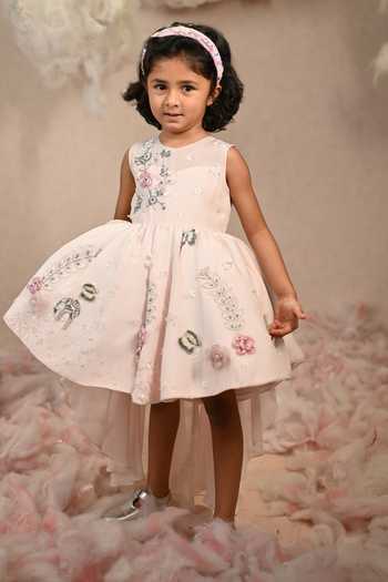 Shop_arani label_Pink Organza, Viscose Love Story Embroidered Dress _Online_at_Aza_Fashions