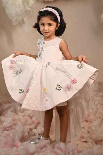 arani label_Pink Organza, Viscose Love Story Embroidered Dress _at_Aza_Fashions