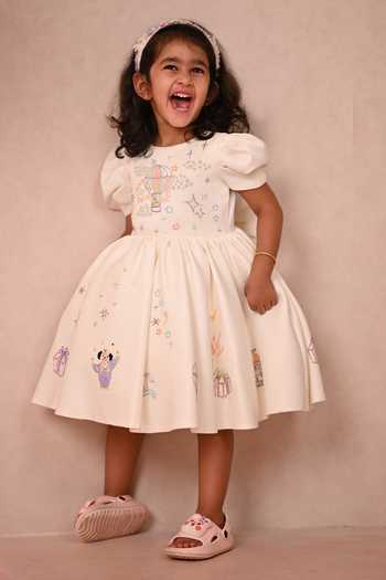 arani label_Off White Crepe, Satin Hand Embroidered Dress _Online_at_Aza_Fashions