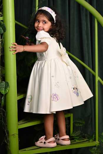Shop_arani label_Off White Crepe, Satin Hand Embroidered Dress _Online_at_Aza_Fashions