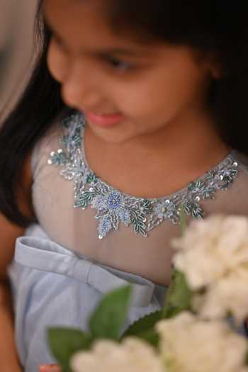 arani label_Blue Organza, Polyester Twilight Polly Dress _Online_at_Aza_Fashions