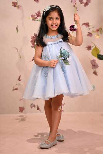 Buy_arani label_Blue Organza, Polyester Twilight Polly Dress _Online_at_Aza_Fashions