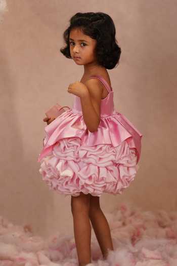 Shop_arani label_Pink Organza, Satin, Viscose, Lycra Peony Dress _Online_at_Aza_Fashions
