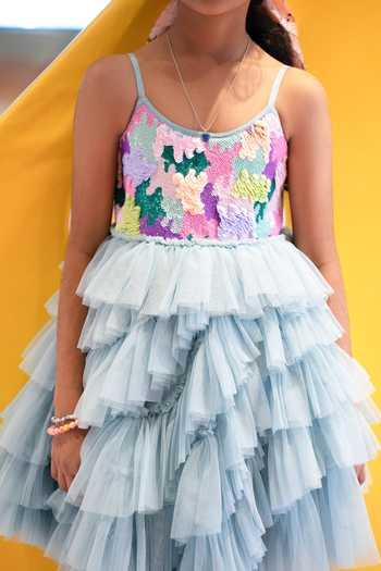 arani label_Blue Net Colourful Canvas Soft Dress _Online_at_Aza_Fashions