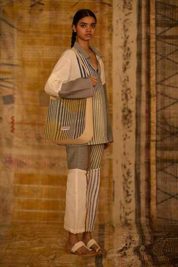 Buy_Banana Labs_Blue Cotton, Denim Button-down Neck Striped Print Shirt And Pant Set _Online_at_Aza_Fashions