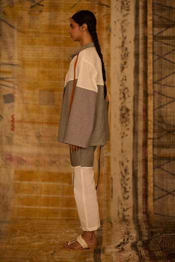 Banana Labs_Blue Cotton, Denim Button-down Neck Striped Print Shirt And Pant Set _at_Aza_Fashions