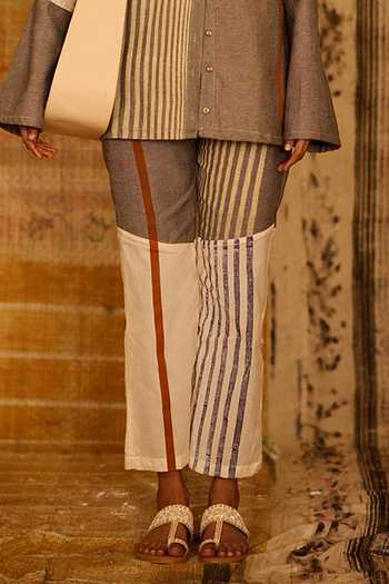 Buy_Banana Labs_Blue Cotton, Denim Button-down Neck Striped Print Shirt And Pant Set 