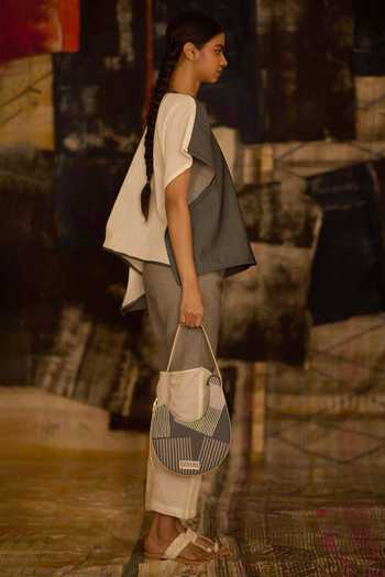 Banana Labs_Blue Cotton, Denim V-neck Striped Print Kaftan And Pant Set _Online_at_Aza_Fashions