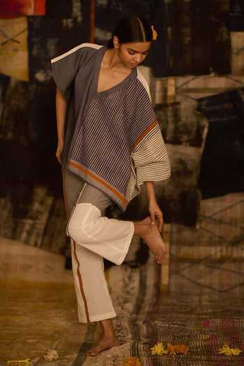 Buy_Banana Labs_Blue Cotton, Denim V-neck Striped Print Kaftan And Pant Set _Online_at_Aza_Fashions