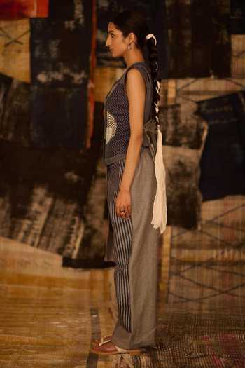 BANANA labs Blue Denim V-neck Hand Block Print Top And Pant Set Online at Aza Fashions BANANA labs_Blue Denim V-neck Hand Block Print Top And Pant Set _Online_at_Aza_Fashions