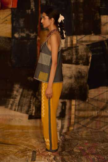 Banana Labs_Blue Cotton, Denim V-neck Striped Print Top And Pant Set _Online_at_Aza_Fashions