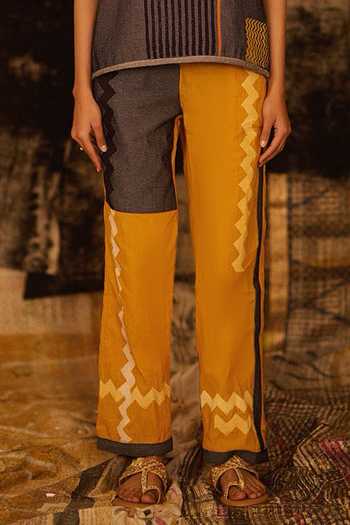 Shop_Banana Labs_Blue Cotton, Denim V-neck Striped Print Top And Pant Set _Online_at_Aza_Fashions