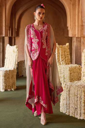 Charu And Vasundhara Tamreya Paisley Embroidered Waistcoat Set 